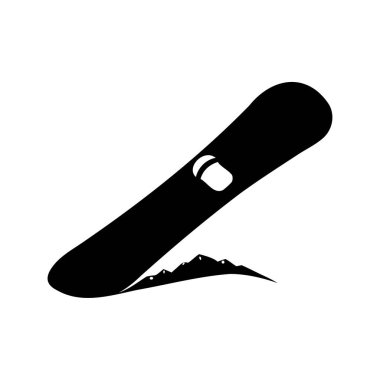 Dağ Tepelerinin Üzerinde Siyah ve Beyaz Kar Tahtası Silueti Vektör Grafik Çizimi, kar silueti çizimi üzerinde snowboard