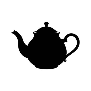 Yuvarlak gövdeli ve kıvrımlı bir çaydanlığın zarif silueti, siluet vektör çizimi