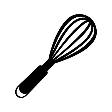 Yemek pişirme projeleri için mutfak çırpıcısının siyah-beyaz minimalist çizimi, çırpma silueti vektör çizimi