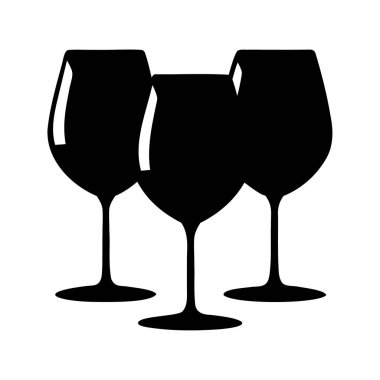 Beyaz Arkaplanda Üç Siyah Şarap Gözlüğü Silueti Zarif Tasarım, Şarap kadehleri siluet çizimi