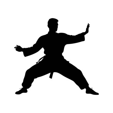 Dövüş eğitimine hazır bir dövüş sanatçısı silueti, dövüş duruşu silueti çizimi için dövüş sanatları ustası