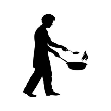 Yanan Alevlerle Yemek Fırlatan Şefin Silueti, yemek silueti çizimi yapan kişi.