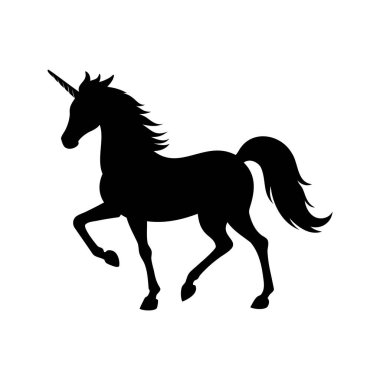 Zıplayan tek boynuzlu atın silueti, göz şeklinde bir kalp, kalp silueti çizimi olan tek boynuzlu at.