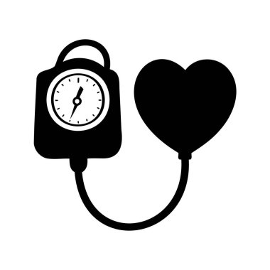 Kalp ve kan basıncı monitörü, tansiyon monitörü silüet vektör illüstrasyonunun siyah ve beyaz grafikleri