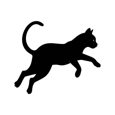 Siyah Kedi Silueti Beyaz Arkaplan 'a Karşı Sıçrıyor Saldırmaya Hazır, Kedi silueti çizimi