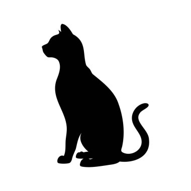 Zarif siyah bir kedinin silueti zarifçe oturuyor ve çevresini gözlemliyor, kedi iki ayaklı siluet vektör çizimi üzerinde duruyor.