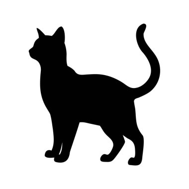 Beyaz arkaplan çiziminde dimdik duran zarif siyah kedi silueti, iki ayaklı siluet vektör çizimi üzerinde duran kedi.