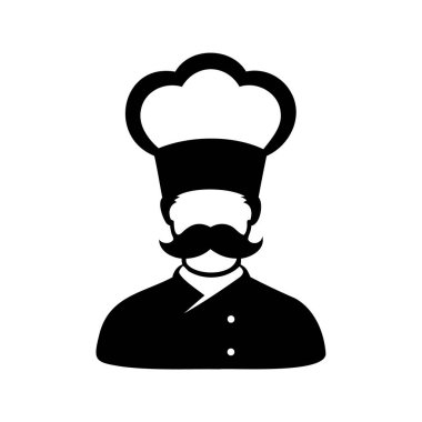 Muhteşem bıyıklı bir şef geleneksel bir üniforma giyiyor, Şef logo siluet vektör çizimi