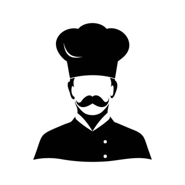 Şef Avatar Silueti, Zarif Bıyıklı ve Şefin Şapka Vektör Sanatı, Şef logo siluet vektör çizimi