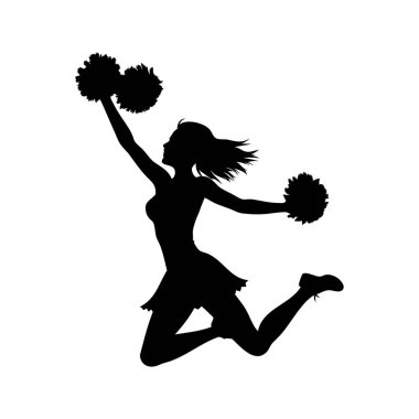 Bir ponpon kızın silueti Havada Pom Poms 'la zıplamak Coşku Gösterme, ponpon kızın ponpon pon kızların siluet vektör çizimi ile dans etmesi
