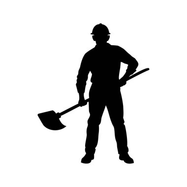 Bir oduncunun silueti ya da baltalı oduncu kendine güvenen, kürek silueti çizimi olan bir inşaat işçisi.