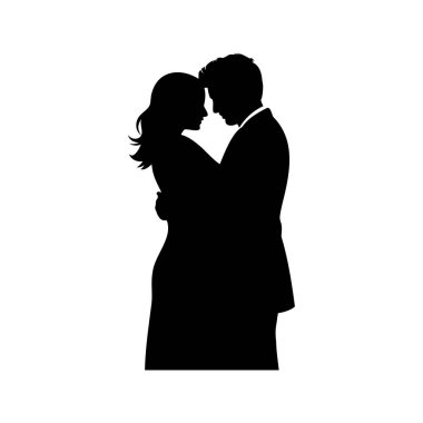 Aşk Anında Kucaklaşan Aşk Çifti 'nin Romantik Silueti, Siluet vektör çizimi