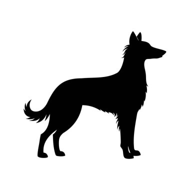 Tam Profil Görünümlü Belçika Çoban Köpeğinin Zarif Silueti, Köpekler Silüet Vektör Çizimi