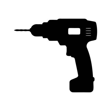 Bir matkabın siyah-beyaz silueti, matkap ucu, siluet vektör çizimi ile izole edilmiş.