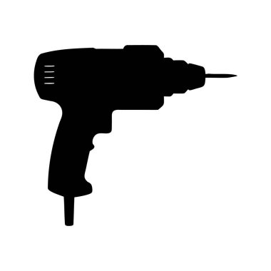 Bir matkabın siyah silueti, beyaz arkaplanda izole edilmiş bir araç, siluet vektör çizimi