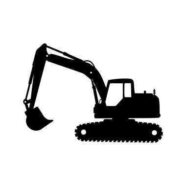 İnşaat ve kazı sahalarında kullanılan kazı araçlarının silueti, kazıcı silueti vektör çizimi