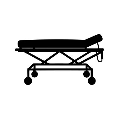 Hastane sedyesi, ayarlanabilir başlık ve dört tekerlekli, siyah siluet ile gösterilen hastane sedyesi, hastane sedyesi silüeti çizimi
