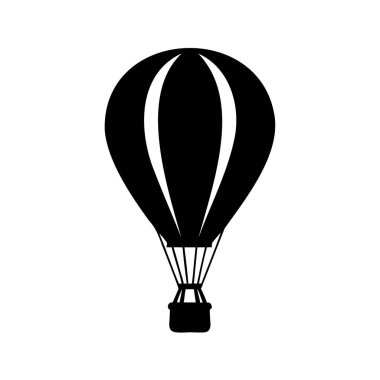 Simple Black and White Hot Air Balon Illustration on a White Background, sıcak hava balonu gezisi silüet vektör çizimi