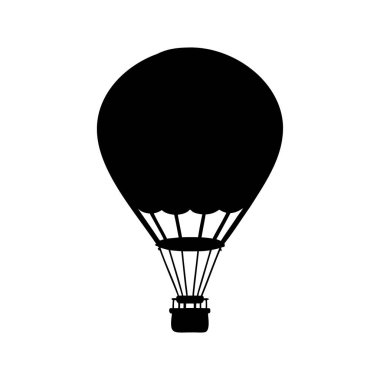Beyaz arka plan boşluğuna karşı klasik bir sıcak hava balonu silueti, sıcak hava balonu sürüş silueti vektör çizimi