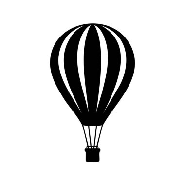 Çizgili sıcak hava balonunun siyah beyaz silueti, sıcak hava balonu gezintisi silueti çizimi