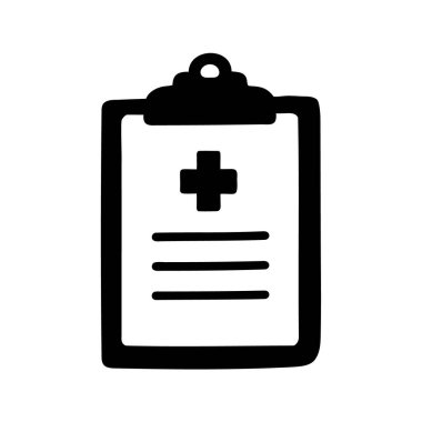 Tıbbi sembolü ve metin satırları olan siyah beyaz pano, tıbbi pano siluet vektör çizimi