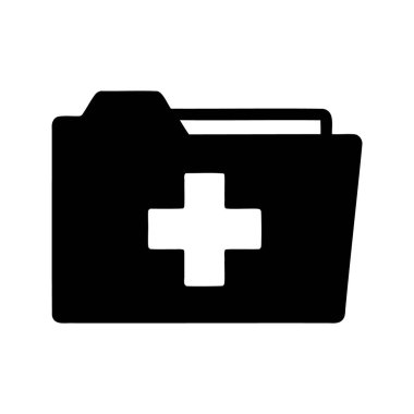 Sağlık bilgi depolama için beyaz artı işareti olan tıbbi kayıt dizini, tıbbi dosya siluet vektör illüstrasyonu