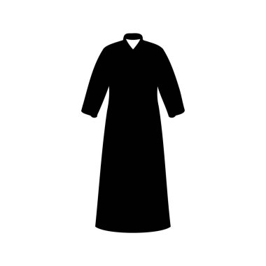 Uzun kollu siyah giysili, Uzun boyunlu, sade beyaz arka planda, tıbbi elbise siluet vektör çizimi