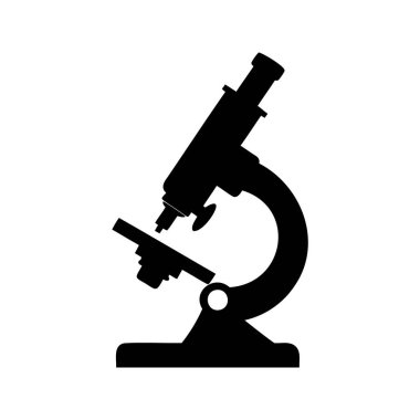 Bilim için Beyaz Arkaplan 'daki bir mikroskobun basit siyah silueti, mikroskop vektör çizimi
