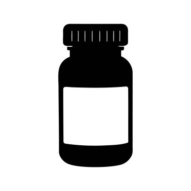 Reçeteli ilaç şişesinin siyah silueti ya da kapaklı hap kutusu, hap şişesi silueti çizimi