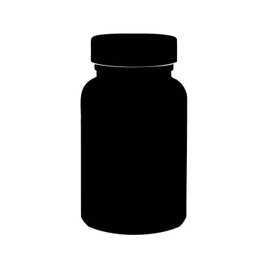 Siyah takviye şişe silueti, sağlık ve zindelik terfileri için ideal, hap şişesi siluet vektör çizimi