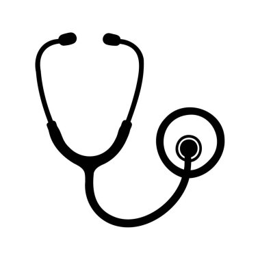 Profesyonel Tıbbi Stethoskop, stetoskop siluet vektör çiziminin Basit Siyah ve Beyaz Vektör İllüstrasyonu