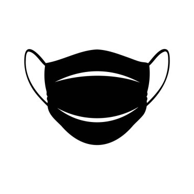 Güvenlik için beyaz bir zemin üzerinde yüz maskesi siyah silueti, cerrahi maske vektör çizimi