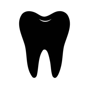 Beyaz arka planda tek siyah diş çizimi, diş bakımı temsili, diş simgesi silueti çizimi