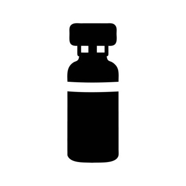 Bir İlaç şişesinin, aşının ya da kimyasal konteynerin basit siyah silueti, aşı şişesi silüet vektör çizimi