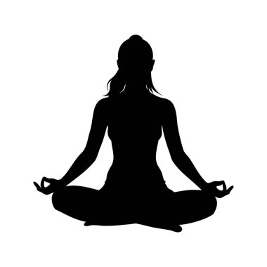 Nilüfer çiçekli bir kadının silüeti meditasyon ve rahatlama yaparken poz verir, Lotus 'taki kadın ise silüet vektör çizimi yapar.