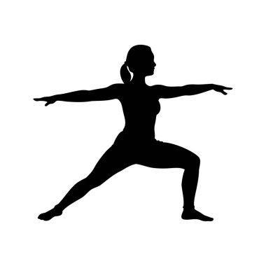 Savaşçı Kadın Silueti 2. Perde Yoga Pozu, Savaşçı Kadın silüet vektör çizimi