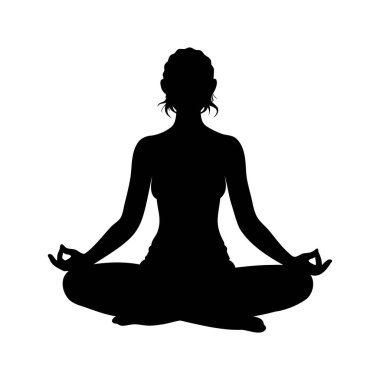 Lotus Pozisyonunda Bir Kadının Silueti Sağlıklı Olmak İçin Meditasyon Yapması, Çapraz Uyuşmuş Silüet Vektör Resimleri Yapan Kadın
