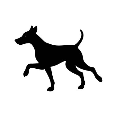 Beyaz Arkaplanda Yürüyen Bir Köpeğin Siyah Silueti, Kaldırılmış Pençe ile, Köpek silueti çizimi