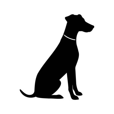 Beyaz bir arka planda zarif siyah bir köpek silueti, köpek itaatkar bir şekilde oturuyor siluet vektör illüstrasyon