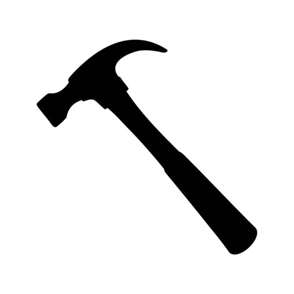 Черный силуэт молотка когтей на ярком белом фоне, векторная иллюстрация силуэта молота