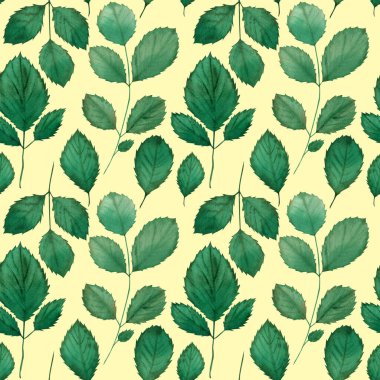 Kumaş ve dekor için bej arkaplanda gül yaprakları olan kusursuz suluboya deseni