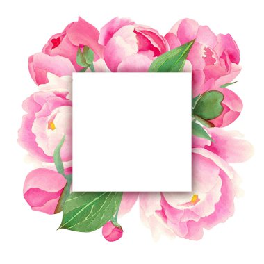 Kare etiketli pembe ve yeşil şakayık arkaplan