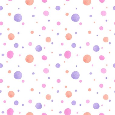 Kumaş dokusu, çocuklar ve parti aksesuarları için çok renkli puantiyeli kusursuz suluboya deseni, dekor