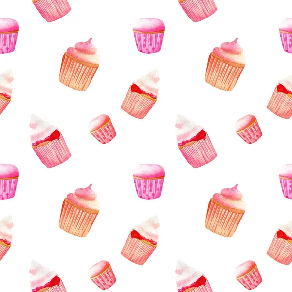 Motif Aquarelle Sans Couture Avec Cupcakes Pour Tissu Décor Éléments — Photo