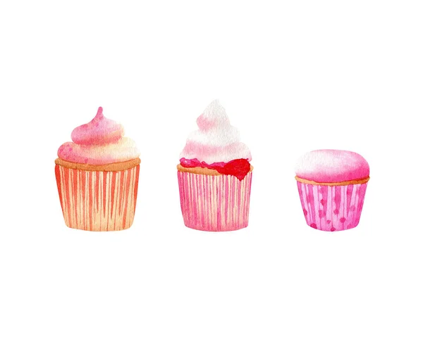 Set Cupcakes Aquarelle Pour Conception Carte Tissu Décor Éléments Décoration — Photo