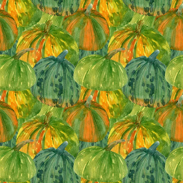 Naadloze Aquarel Patroon Met Groene Pompoenen Voor Halloween Herfst Decor — Stockfoto