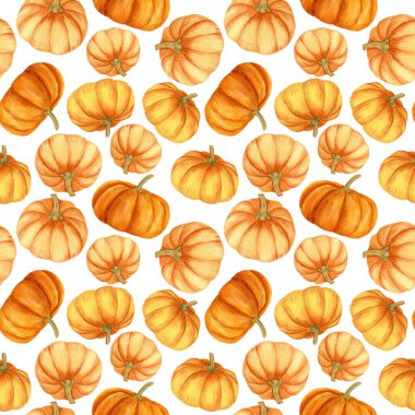 Cadılar bayramı ve sonbahar dekoru için balkabağı desenli suluboya el çizimi