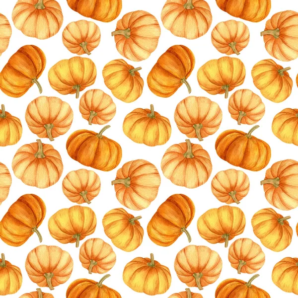 Aquarel Met Hand Getekend Naadloos Patroon Met Pompoenen Voor Halloween — Stockfoto