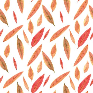 Kumaş ve dekor için kırmızı ve sarı sonbahar yapraklı kusursuz suluboya deseni
