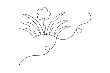 Çimenler ve çiçekler minimalist ana hatlı vektör çizimlerini sürekli olarak çizerler.